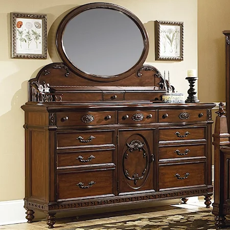 Traditional 7 Drawer Dresser and Mirror Set